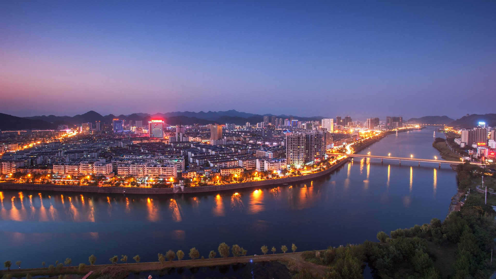 新安江夜景风景壁纸,桌面背景图片,高清桌