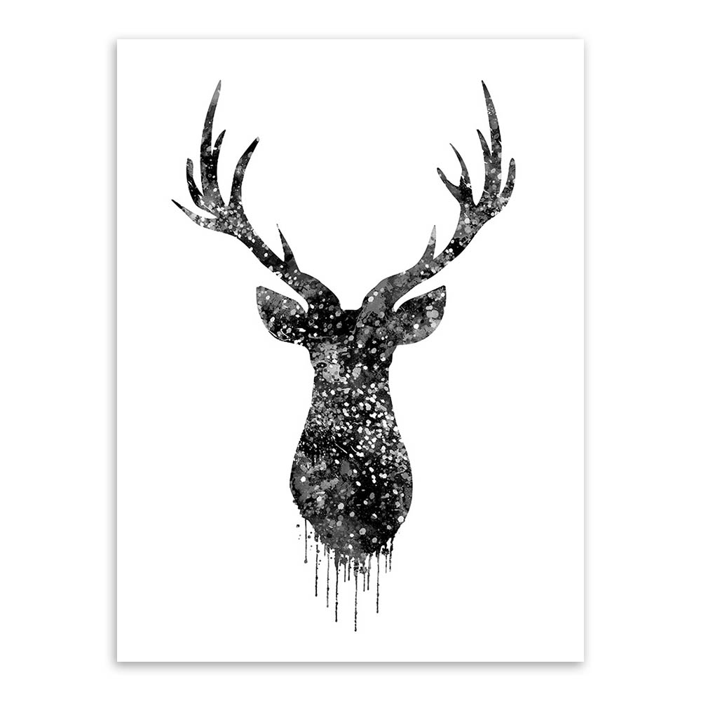轻艺术 黑白经典 麋鹿 海报 画芯 现代 抽象 动物 头像 装饰画