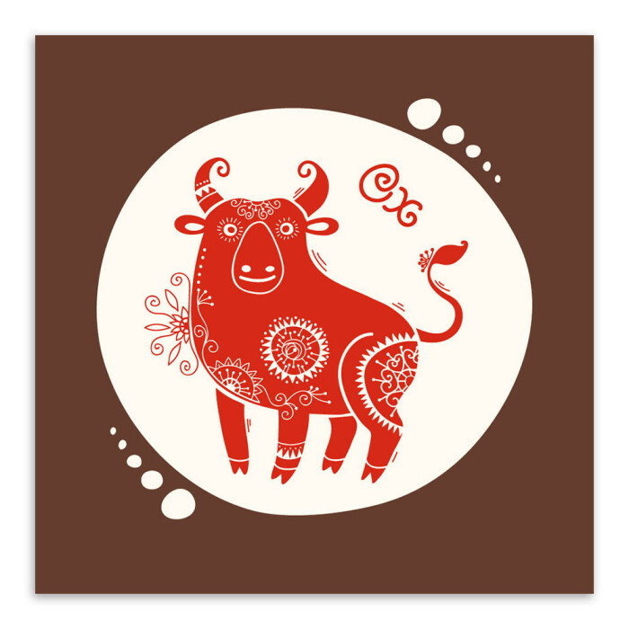 生肖星座 复古生肖 海报画芯 新中式 红色剪纸 生日礼物 装饰画 牛