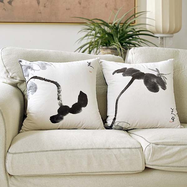 八大山人水墨花卉艺术抱枕 八大山人水墨花…