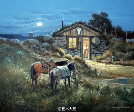 美国画家george kovach 绘画作品欣赏-乡村夜景油画