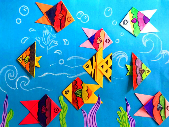 儿童画 思维绘画 折纸 海底世界 鱼