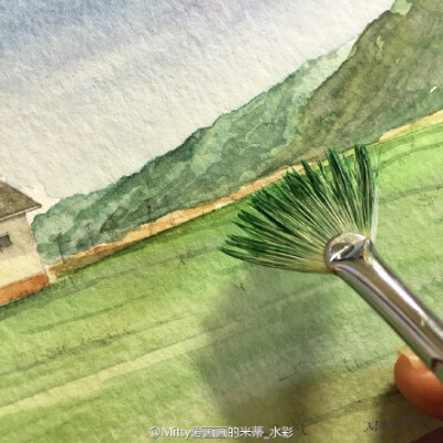 【简洁の水彩#米蒂风景水彩 一幅淡彩作品,透明水彩是用水作画,不