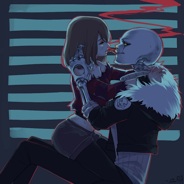 tags: anime, ain0000, undertale, sans, frisk, collarbone, black