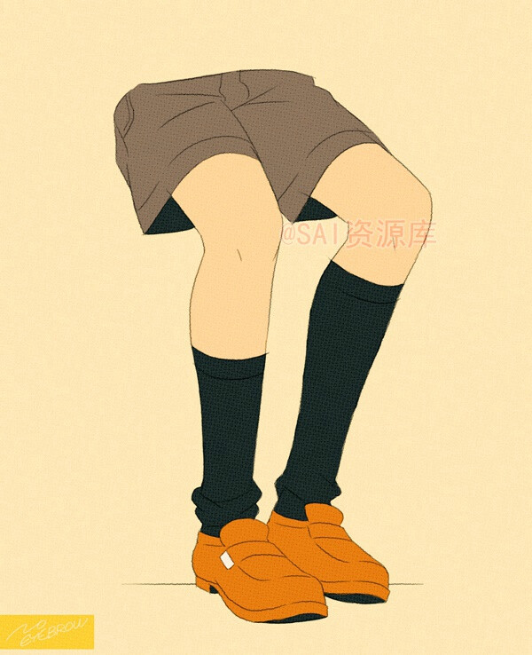 #SAI资源库# 动漫小男孩的腿及短裤的绘画参…