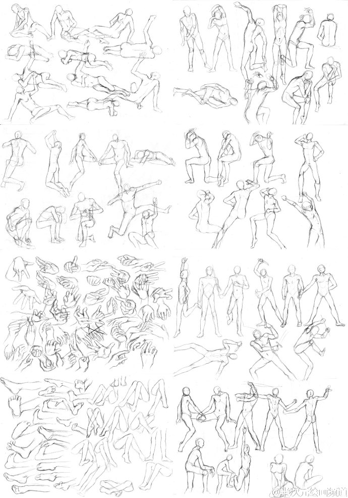 绘画参考# 嗷ヽ(*0766`)收集了一组人体姿势素材参考,抓住动态