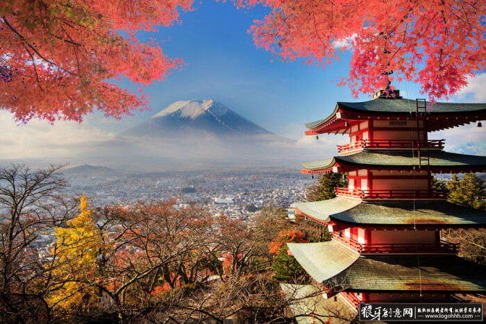 背景素材 日本富士山风景摄影图片 红叶美景 美丽风景 美丽景色 秋天