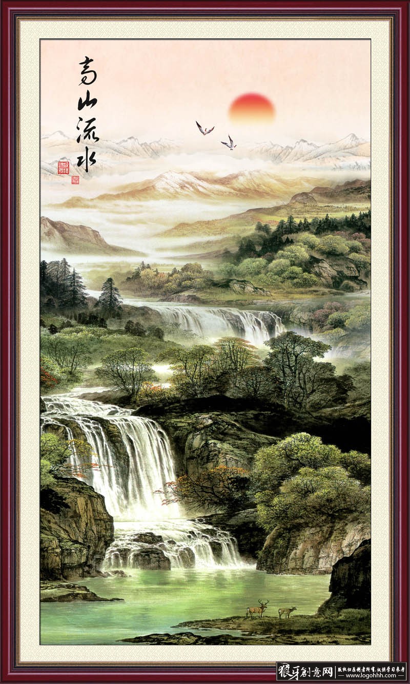 中国风素材 高山流水 中国风山水画psd,古风古色,中国画背景,中国水墨