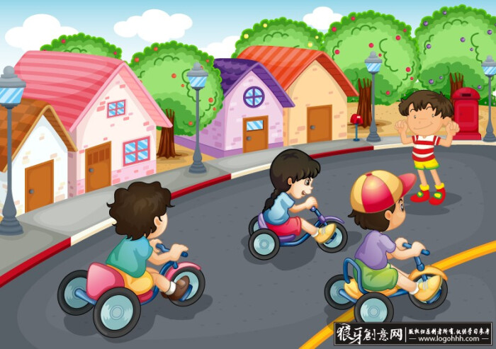 网页\/UI 卡通儿童素材 单车比赛 矢量儿童卡…-