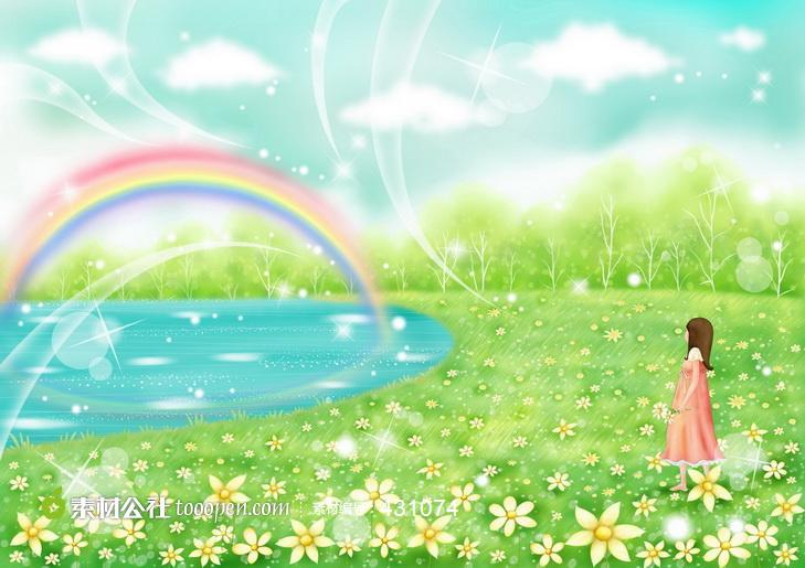 摘花的小女孩卡通素材