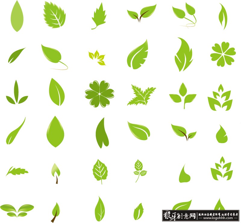 图标/标签 36款绿叶设计矢量素材,绿叶,矢量植物,叶子,矢量绿色叶子