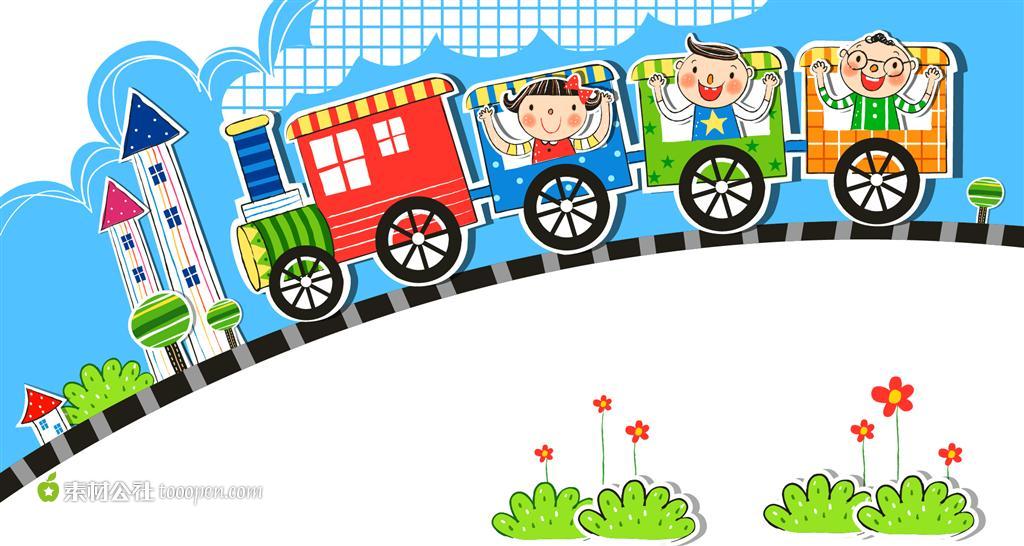 儿童插画 坐在火车里的小孩