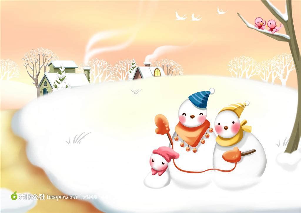 雪地上的一家雪人卡通素材