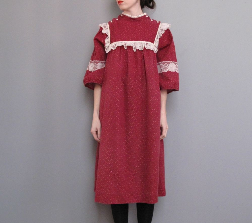 vintage dress 70年代白色蕾丝少女裙 英式田园风