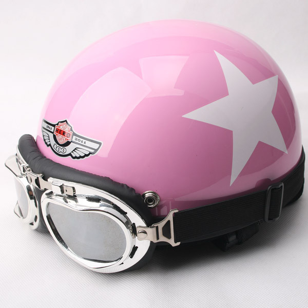 哈雷太子头盔 摩托车头盔 粉色白星