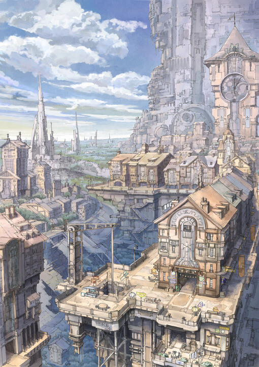 日本画师k.kanehira建筑场景作品.