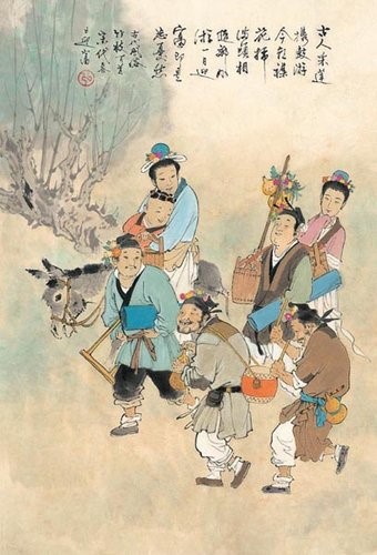 道旁关扑掷得顺,竿挑利物好夸人.