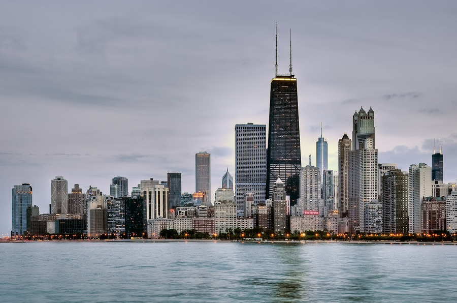 chicago | megalopolis, wharf, skyscraper, lights, chicago