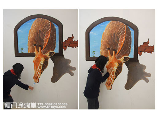长颈鹿3d墙面立体画
