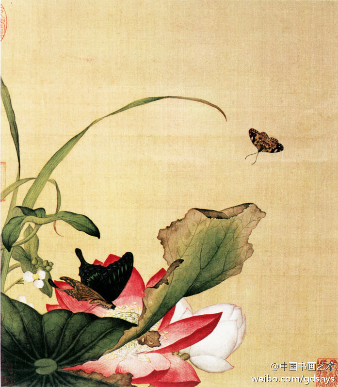 郎世宁《荷花蝴蝶》--- 郎世宁以中西合璧的绘画技法,描绘出独树一帜