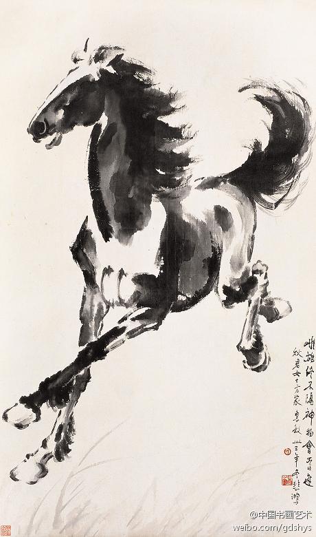 徐悲鸿 作品《奔马图》--- 徐悲鸿的马几乎都不用背景,如此幅.