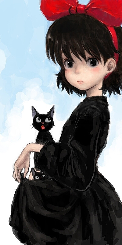 魔女宅急便.每个小魔女都有一只小黑猫.