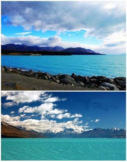 蓝色牛奶湖—位于新西兰南岛,原名普卡基湖.