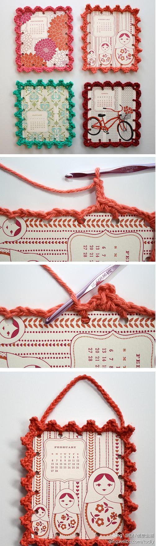 简单的手工毛线编织的相框,创意很棒!