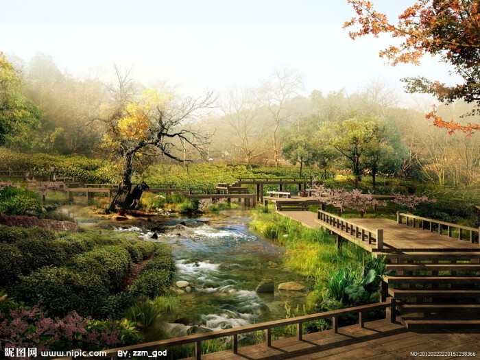园林景观设计效果图源文件_美丽自然风景p