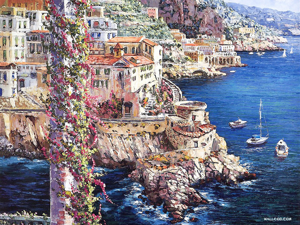 欧洲小镇风情:sung sam park油画壁纸