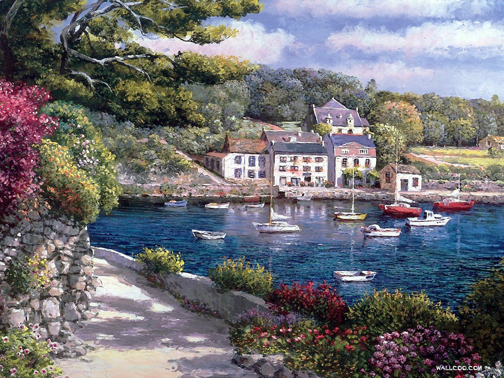 欧洲小镇风情:sung sam park油画壁纸