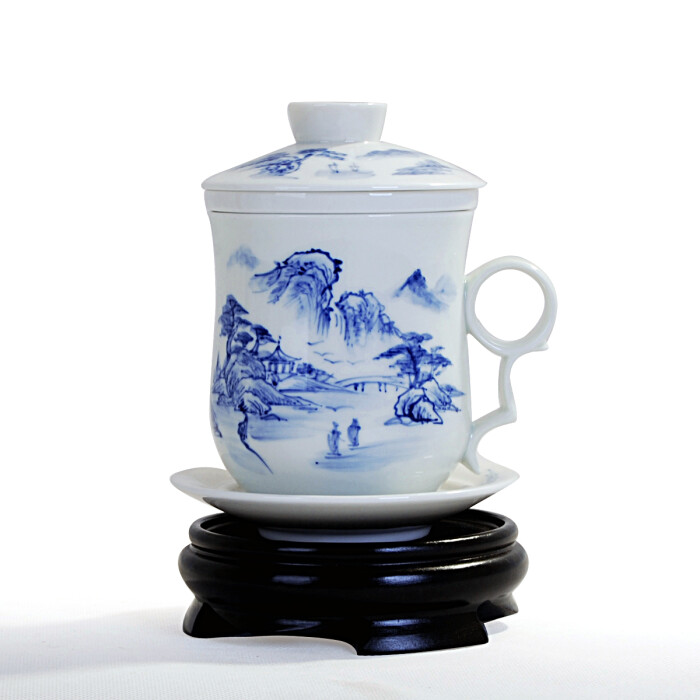 青花瓷山水图个人杯/水杯/杯子