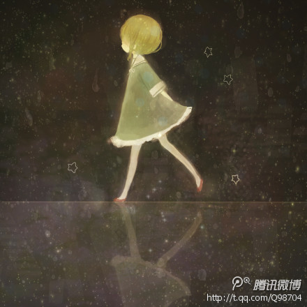 黑暗中行走的孩子有星光