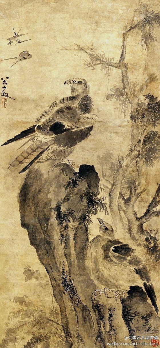 【清 八大山人《雄鹰图】立轴,纸本,193×88cm.