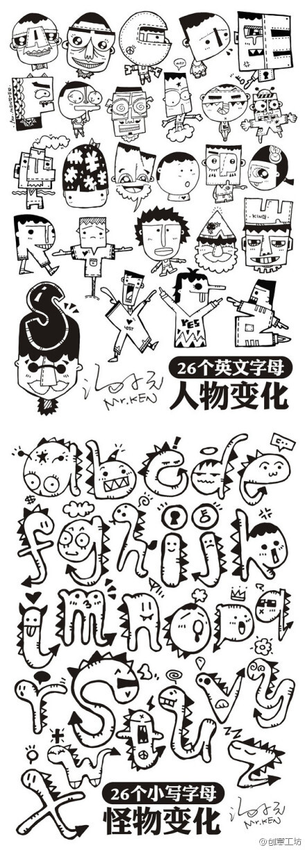 26个字母的人物变化和怪物变化,没想到吧,字母也可以这么写呢