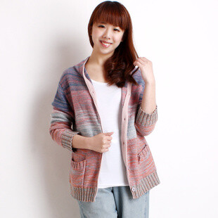 斯琴专柜正品 原单剪标混纱连帽长袖开衫毛衣