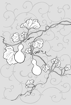 日本线描植物花卉矢量素材-22(唐草,葫芦瓜)