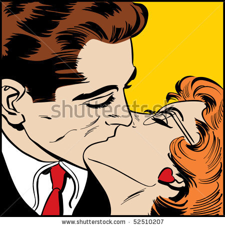 stock photo : illustration of a kissing couple in a pop art