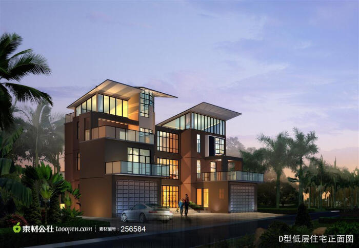 独栋别墅建筑设计效果图建筑园林图片素材