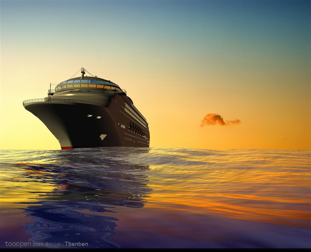 黄昏航行在大海上的船只图片素材工业科技图片素材