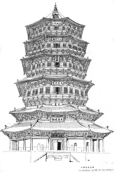 手绘中国古代建筑   古代建筑图片   建筑
