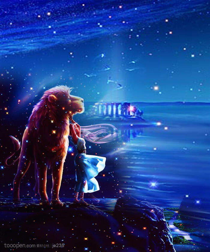 蓝海梦幻星座美图-狮子座艺术设计图片素材