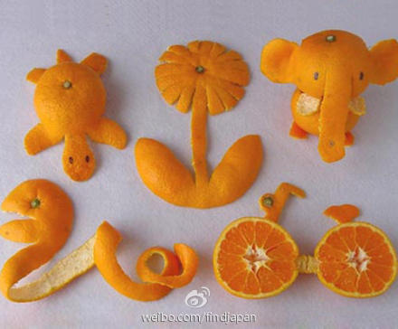 利用橘子皮也可以展现丰富的想象力
