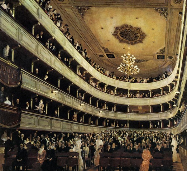 维也纳老博格剧院的观众席,1888年,不透明水彩,画纸,82cm*92cm,维也纳