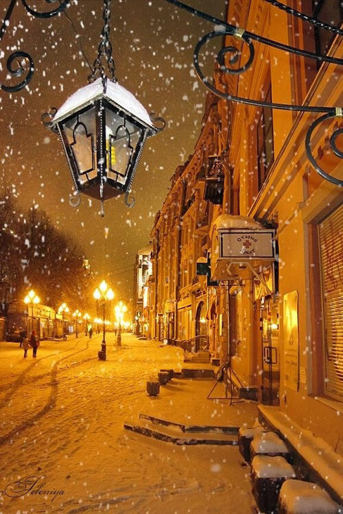 左 .莫斯科,下雪的夜晚