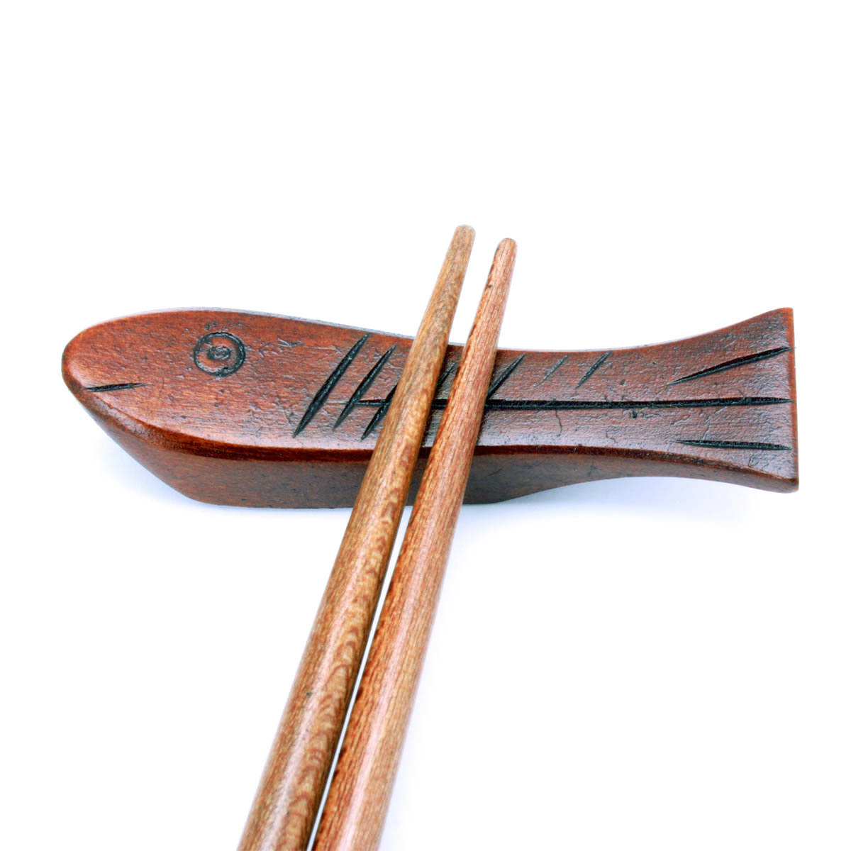 小北家sc日式和风实木雕刻小鱼筷架筷枕筷托