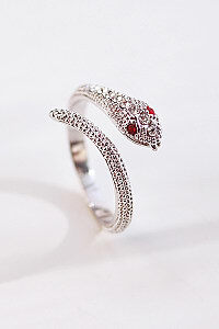 蛇年新品 本命年 红宝石水晶精致 蛇形戒指指环 女 进口韩国饰品