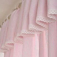 韩国正品代购 浪漫棉蕾丝花边条纹窗帘/公主卧室窗帘 粉色 可定做