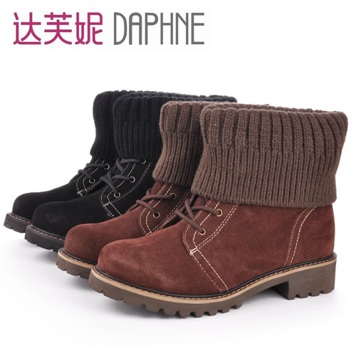 daphne/达芙妮专柜正品冬季女款靴子真皮短靴 经典复古保暖马丁靴$