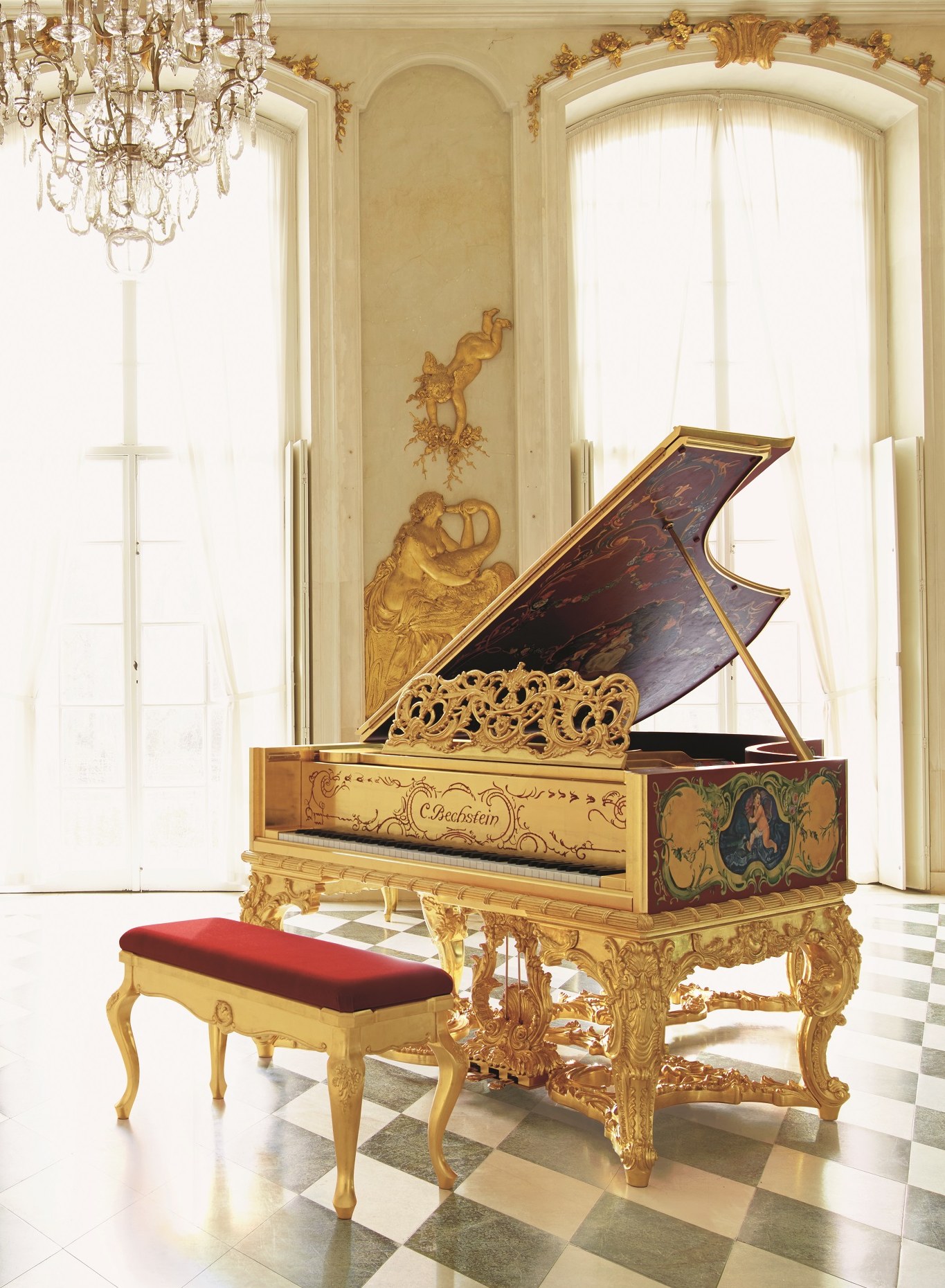 华丽洛可可风纯镀金三角钢琴,顶级手工钢琴品牌商重新打造,这曾是